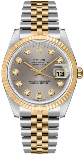 ROLEX Datejust 36 Silver Dial Diamond Two-tone Luxury Watch 16233