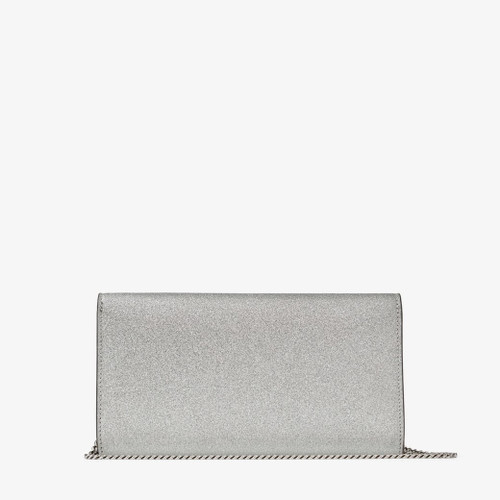 JIMMY CHOO Emmie Silver Fine Glitter Leather Clutch Bag