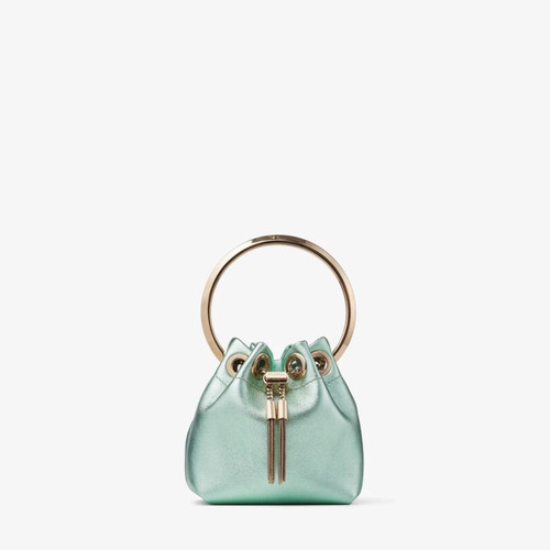 JIMMY CHOO Micro Bon Bon Smoke Green Metallic Nappa Mini Bag