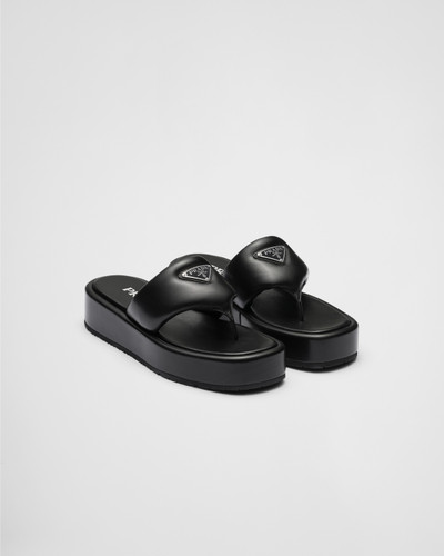 PRADA Soft Padded Nappa Leather Thong Wedge Sandals
