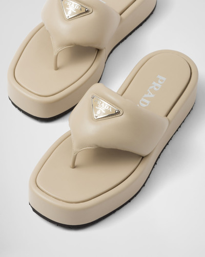PRADA Soft Padded Nappa Leather Thong Wedge Sandals