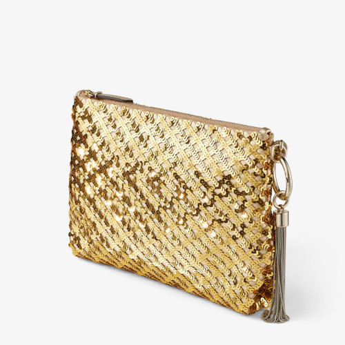 JIMMY CHOO Callie  Metallic Nappa Clutch With Sequin Mesh Embroidery