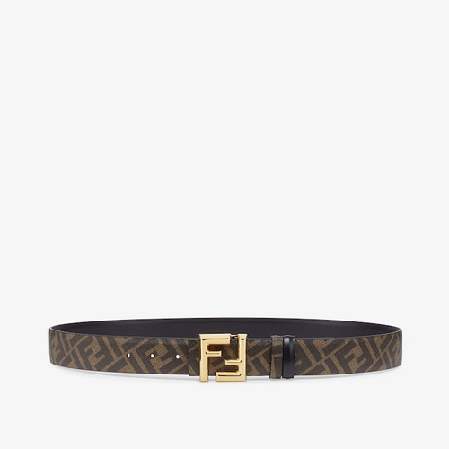 FENDI FF Rounded Belt Black Leather Reversible Belt