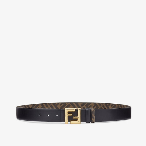 FENDI FF Rounded Belt Black Leather Reversible Belt