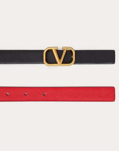 VALENTINO Reversible Vlogo Signature Belt In Shiny Calfskin, Height 20 Mm BLACK/PURE RED