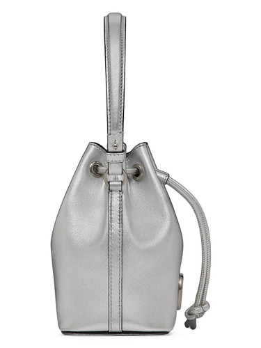 VALENTINO Mini Vlogo Signature Bucket Bag In Metallic Nappa Leather SILVER Image 5