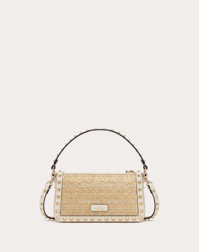 VALENTINO Small Rockstud Shoulder Bag In Bouclé Raffia