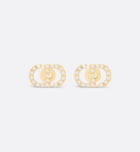 DIOR Mini Ear Chips Small Cd Gold-finish Metal And Silver Crystals