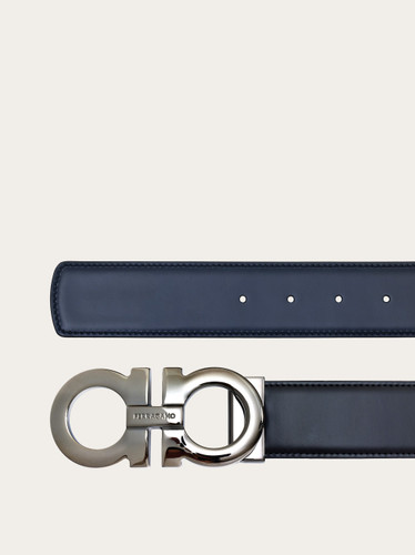 FERRAGAMO Reversible And Adjustable Gancini Belt - Midnight Blue Black