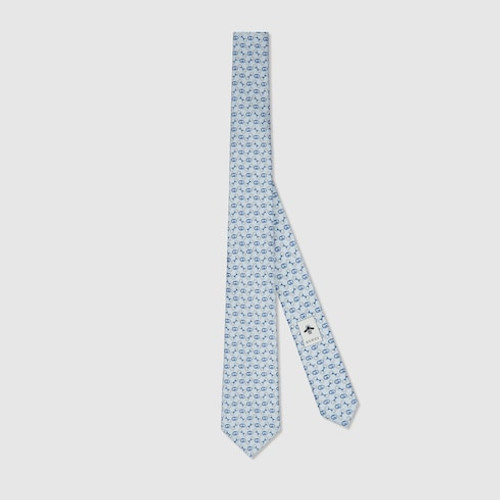GUCCI Silk Tie With Intertwined Gg Detail Print And Stirrups