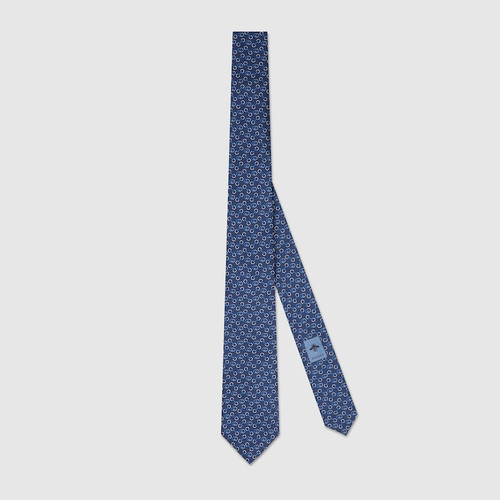 GUCCI Silk Tie With Intertwined Gg Detail Print And Stirrups