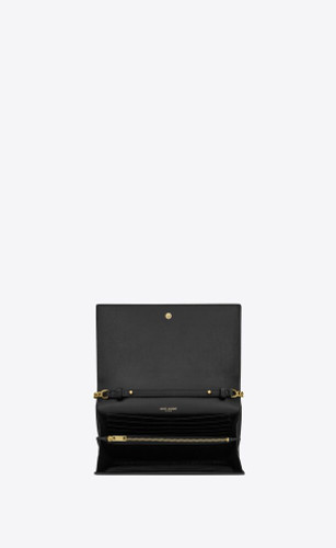 SAINT LAURENT Cassandre Chain Wallet In Shiny Crocodile-embossed Leather