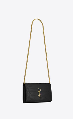 SAINT LAURENT Cassandre Chain Wallet In Shiny Crocodile-embossed Leather