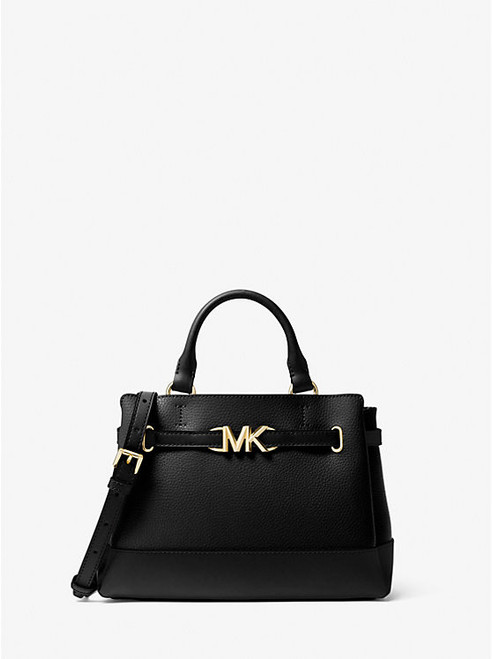 MICHAEL KORS Reed Small Two-Tone Pebbled Leather Belted Satchel BLACK Image 1