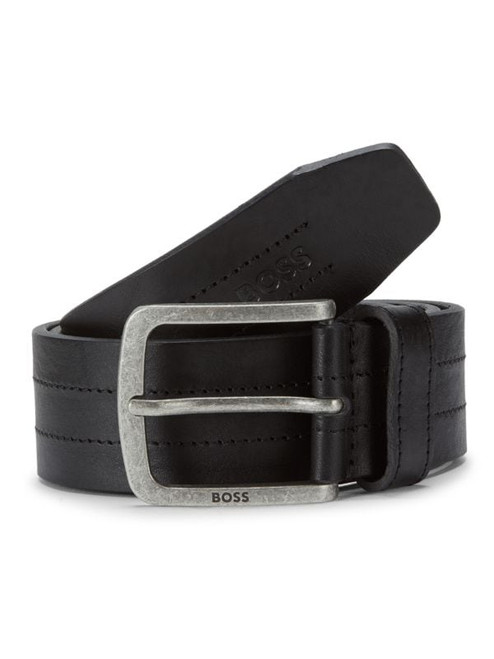 BOSS Rectangle Buckle Leather Belt BLACK Image 1
