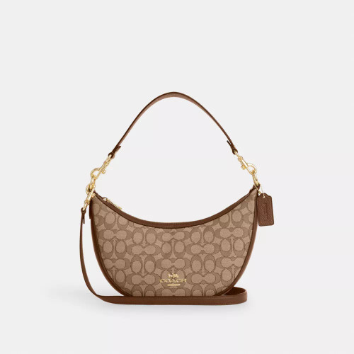 Coach Aria Shoulder Bag In Signature Jacquard - Im/Khaki/Saddle Multi