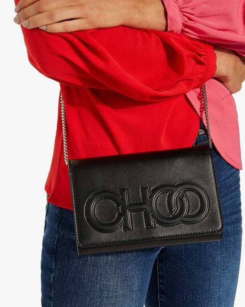 JIMMY CHOO Sonia Choo Logo Clutch With Chain Strap