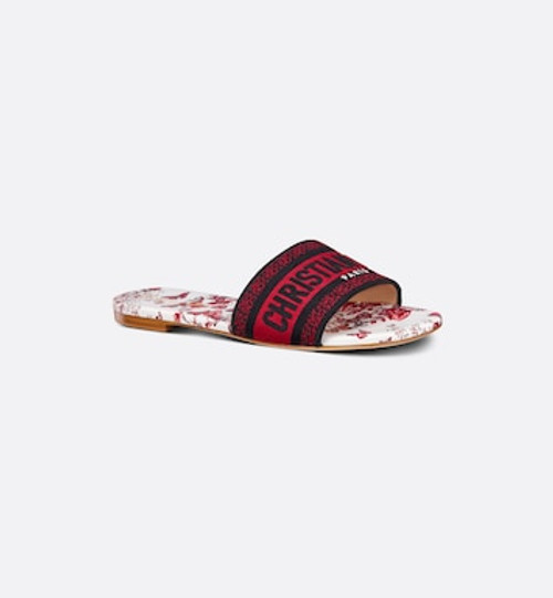 DIOR Mule Dway Embroidered Cotton And Red And White