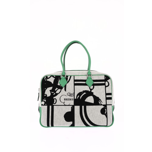 HERMÈS Plume 32 Handbag In Green Canvas And Leather Image 1
