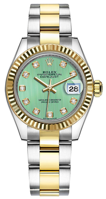 ROLEX Lady-Datejust 28 Green Diamond Oyster Bracelet Watch 279173-0016 Image 1