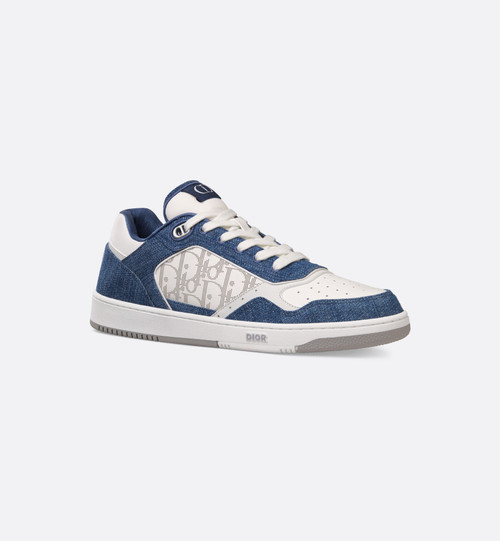 DIOR Low B27 Sneaker  White Smooth Calfskin, Blue Denim And White