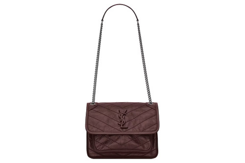 SAINT LAURENT Niki Baby Chain Bag In Crinkled Vintage Vegetable-tanned Leather