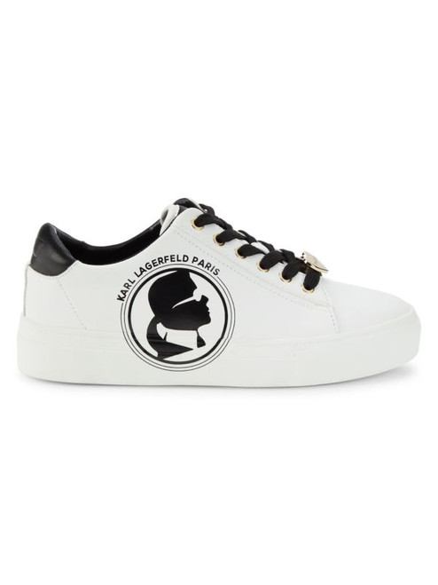 KARL LAGERFELD PARIS Cate Logo Leather Sneakers WHITE BLACK Image 1