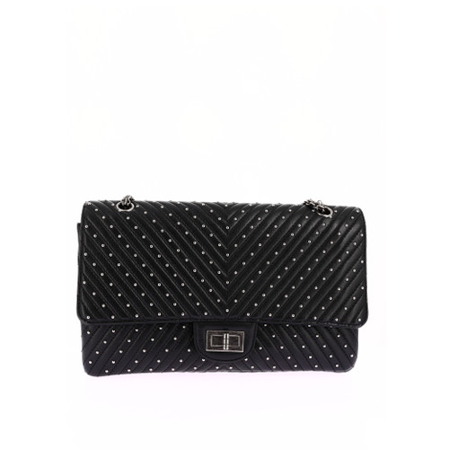 CHANEL 2.55 Shoulder Bag In Black Leather And Silver Studs Image 1