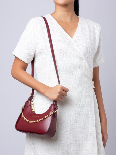 MICHAEL KORS Wilma Small Leather Chain Crossbody Bag - Dark Cherry