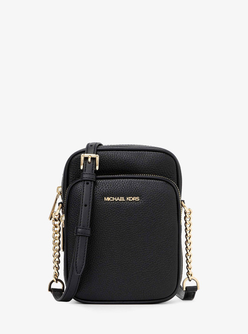 MICHAEL KORS Jet Set Medium Pebbled Leather Crossbody Bag - Black