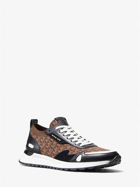 MICHAEL KORS Miles Leather And Logo Jacquard Trainer BROWN Image 1