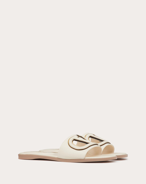 VALENTINO Vlogo Slide Slippers In Open Calfskin - Ivory Antique