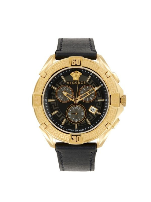 VERSACE V-Greca 46Mm Goldtone Stainless Steel & Leather Strap Chronograph Watch ONE SIZE Image 1