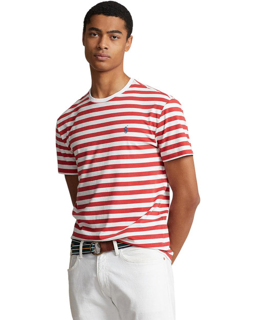 POLO RALPH LAUREN  Classic Fit Striped Jersey Short Sleeve T-Shirt POST RED/WHITE Image 1