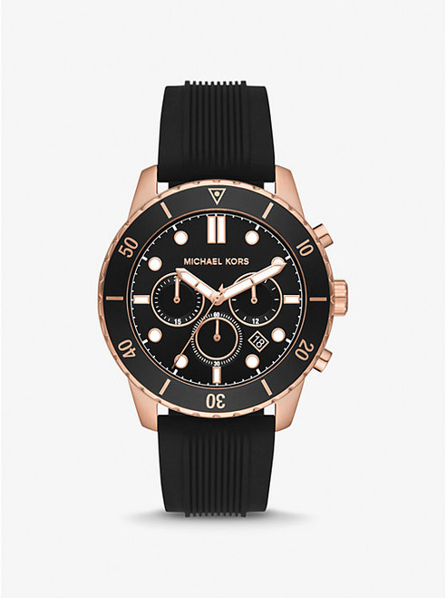 MICHAEL KORS Oversized Cunningham Rose Gold-Tone And Silicone Watch BLACK Image 1