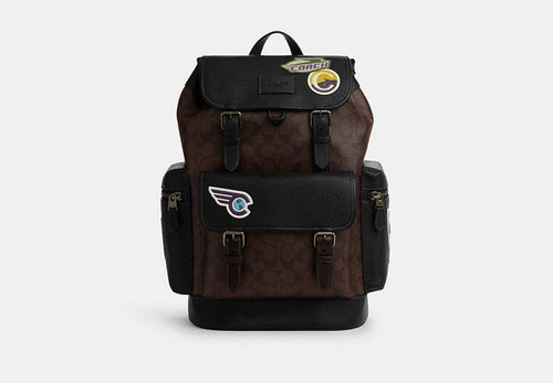 COACH Sprint Backpack In Signature Canvas With Travel Patches GUNMETAL/MAHOGANY MULTI Image 1