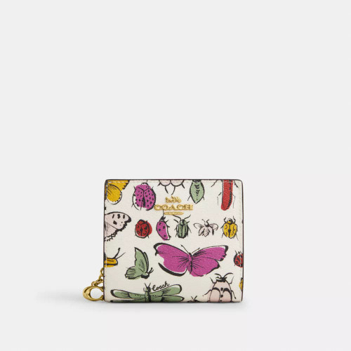 Coach Snap Wallet With Creature Print - Gold/Chalk Multi