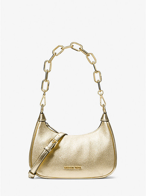 MICHAEL KORS Cora Medium Metallic Leather Shoulder Bag PALE GOLD Image 1