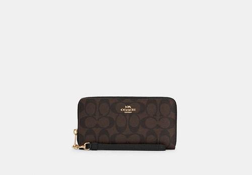 COACH Long Zip Around Wallet In Signature Canvas GOLD/BROWN BLACK Image 1