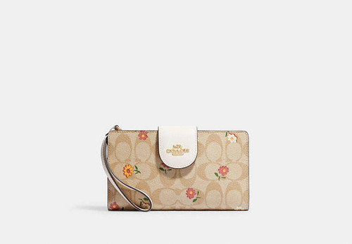 COACH Phone Wallet In Signature Canvas With Nostalgic Ditsy Print GOLD/LIGHT KHAKI MULTI Image 1