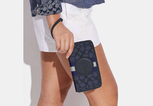 COACH dempsey large phone wallet in signature jacquard with stripe and Patch SILVER/DENIM/MIDNIGHT NAVY MULTI Image 1