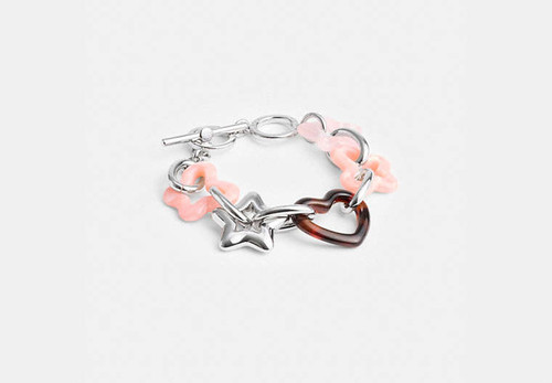 COACH Heart Butterfly Link Bracelet SILVER/MULTI Image 1