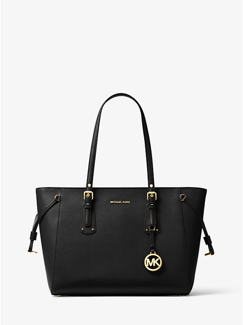 MICHAEL KORS Voyager Medium Crossgrain Leather Tote Bag BLACK Image 1