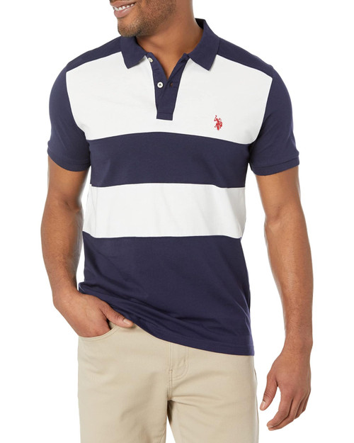 U.S. POLO ASSN. Jersey Two Color-Block Chest Stripe Knit Shirt CLASSIC NAVY Image 1
