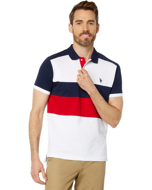 U.S. POLO ASSN. Slim Fit Chest Stripe Color-Block Polo WHITE Image 1