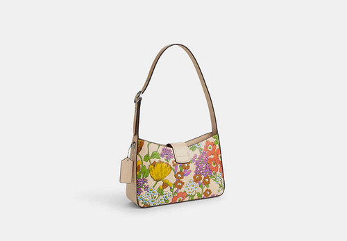 COACH Eliza Shoulder Bag With Floral Print LEATHER/SILVER/IVORY MULTI Image 1