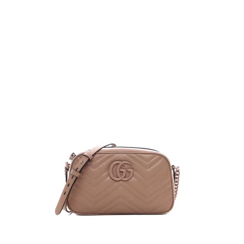 GUCCI Marmont Caméra Shoulder Bag Chevron Quilted Calfskin Beige