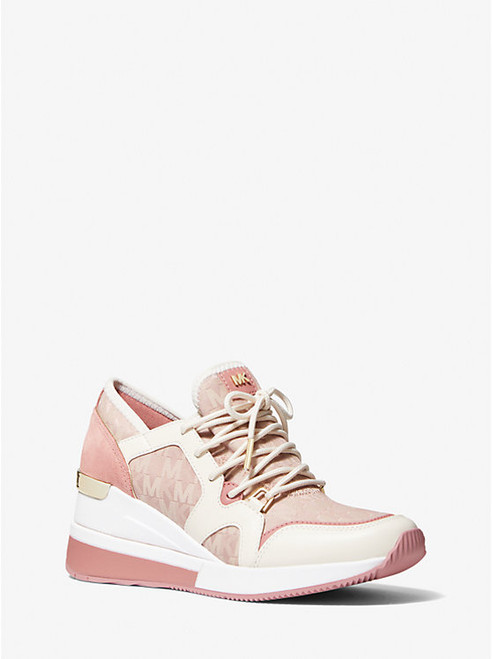 MICHAEL KORS Liv Leather And Logo Jacquard Trainer FAWN Image 1