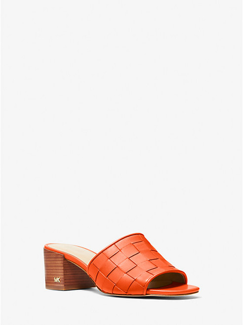 MICHAEL KORS Ingrid Woven Leather Mule OPTIC ORANGE Image 1