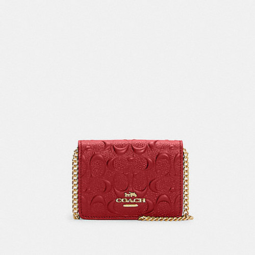 COACH Mini Wallet On A Chain In Signature Leather - GOLD/1941 RED (@Delhi Studio)